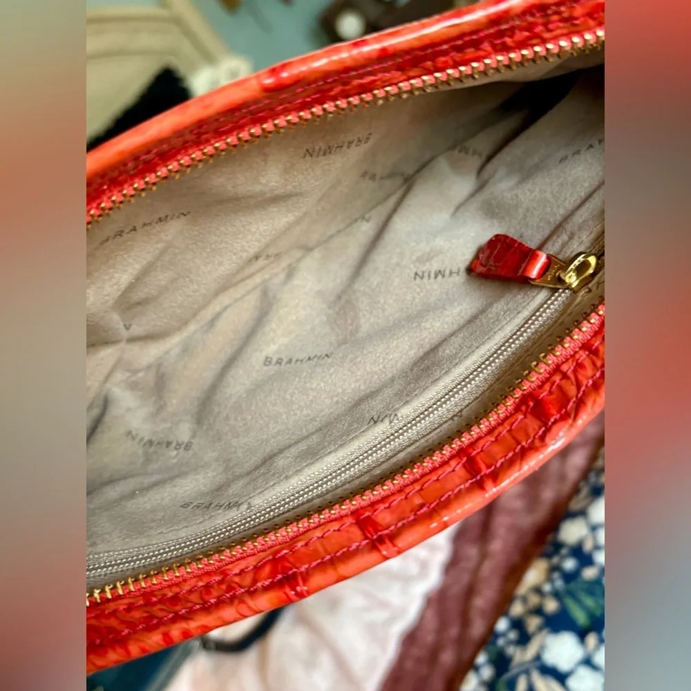 Brahmin Red Crocodile Embossed Wristlet Clutch